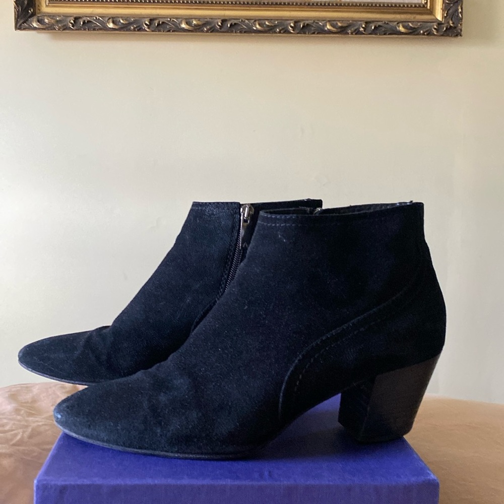 Aquatalia Suede Leather Black Logo Silver Hardware Boots